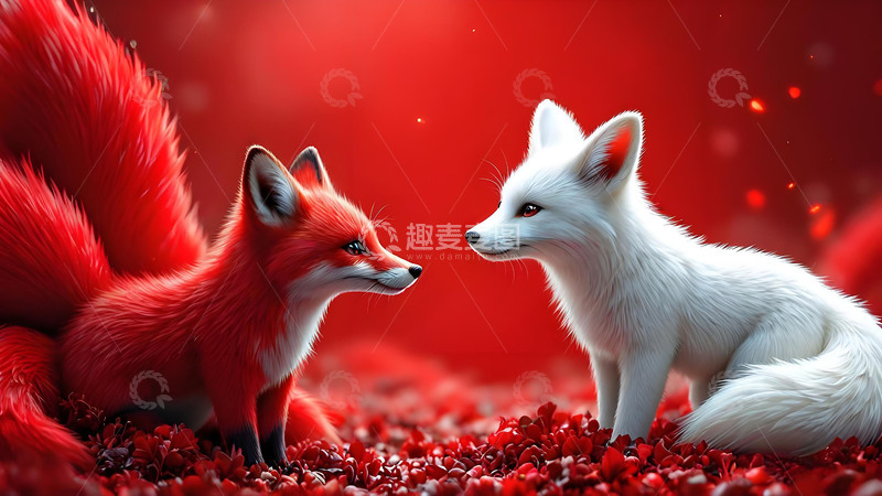高清大图下载【趣麦麦图】狐狸白狐红狐九尾狐可爱动物桌面壁纸