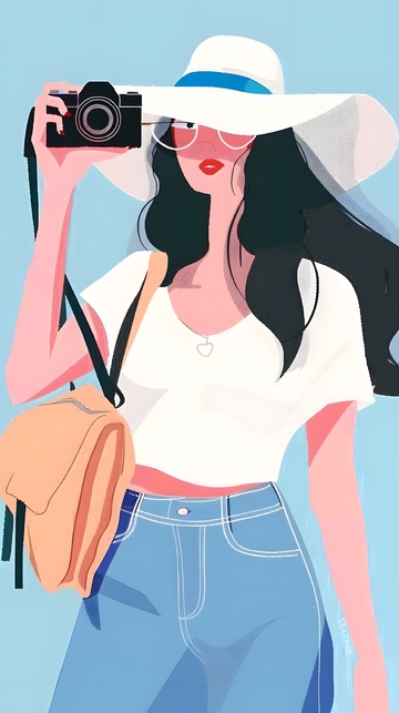 拍照的女孩插画3