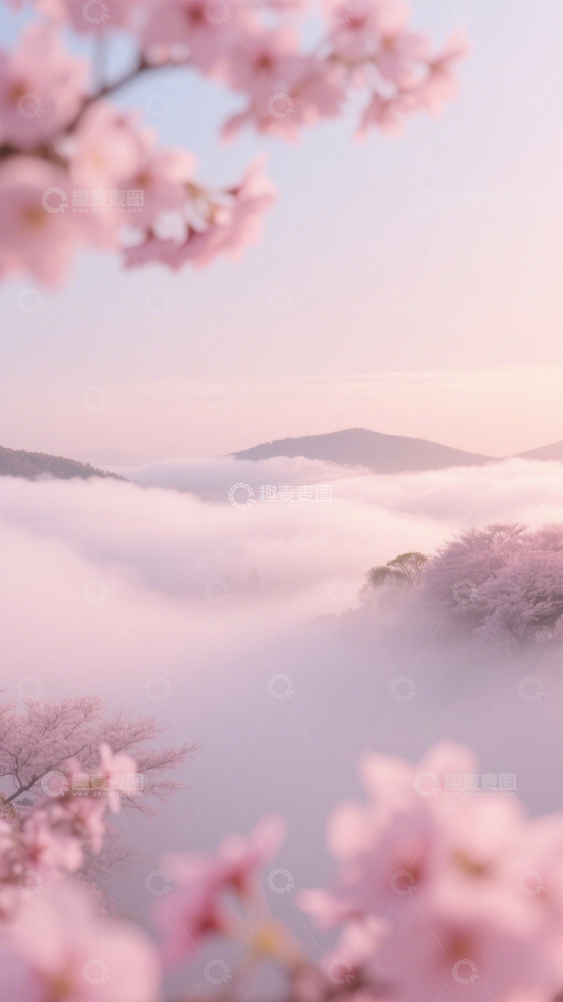 高清大图下载【趣麦麦图】粉樱云海梦幻风景素材3