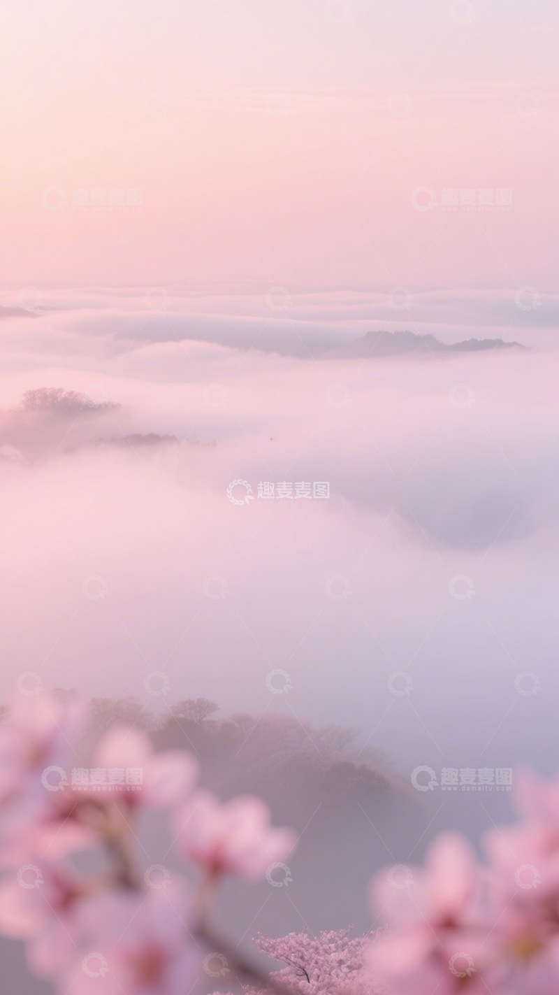 高清大图下载【趣麦麦图】粉樱云海梦幻风景素材2