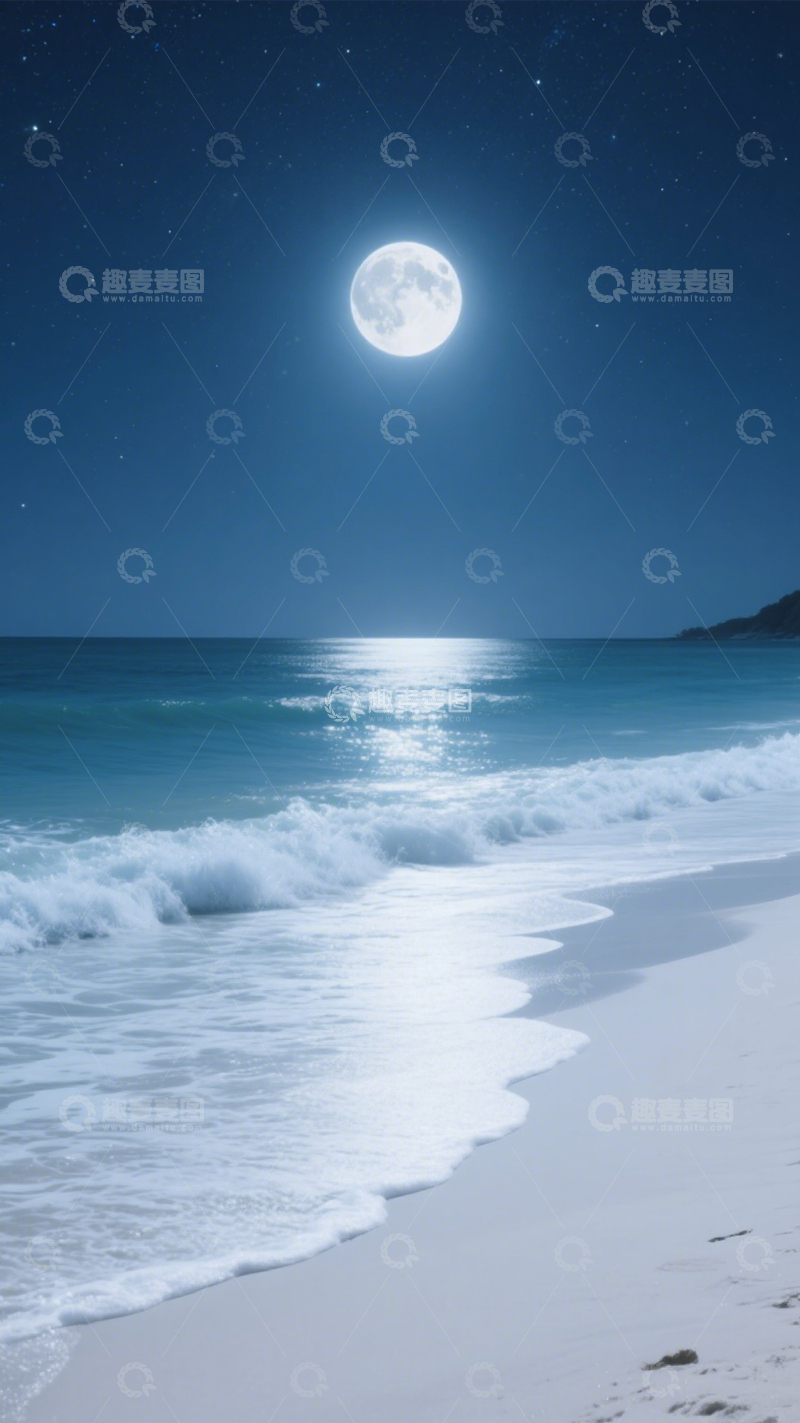 高清大图下载【趣麦麦图】月夜海滩浪漫风景素材2