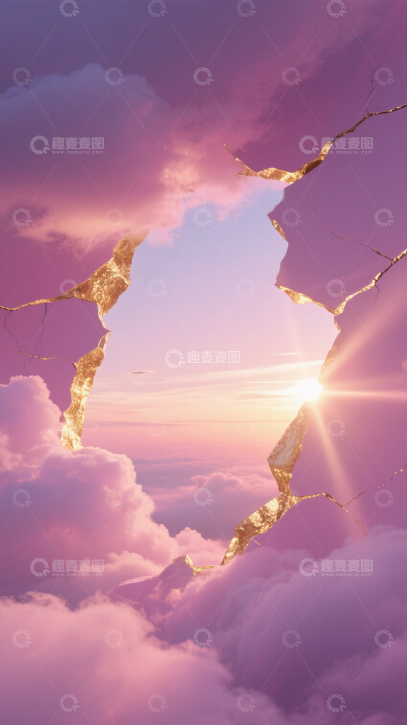 高清大图下载【趣麦麦图】粉云破洞浪漫风景素材1