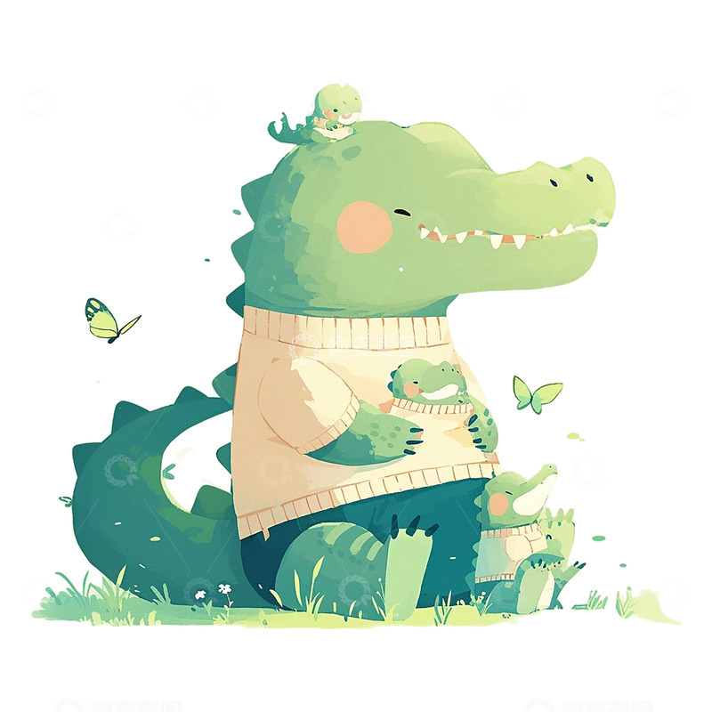高清大图下载【趣麦麦图】卡通手绘可爱的小恐龙插画9