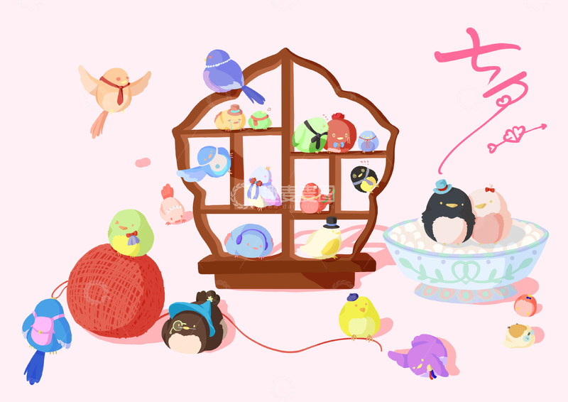 源文件下载【趣麦麦图】七夕喜鹊插画