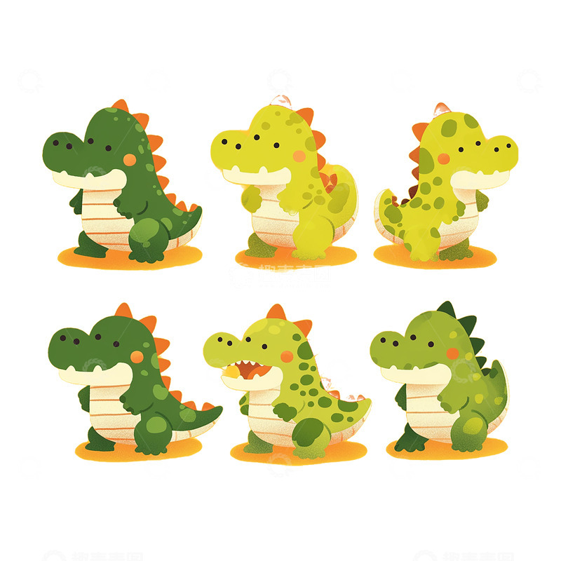 高清大图下载【趣麦麦图】一组卡通手绘可爱的小恐龙插画