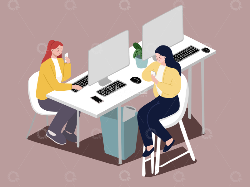 扁平插画办公室办公商业插画