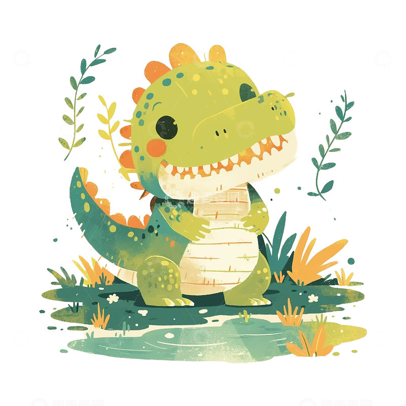 高清大图下载【趣麦麦图】卡通手绘可爱的小恐龙插画17