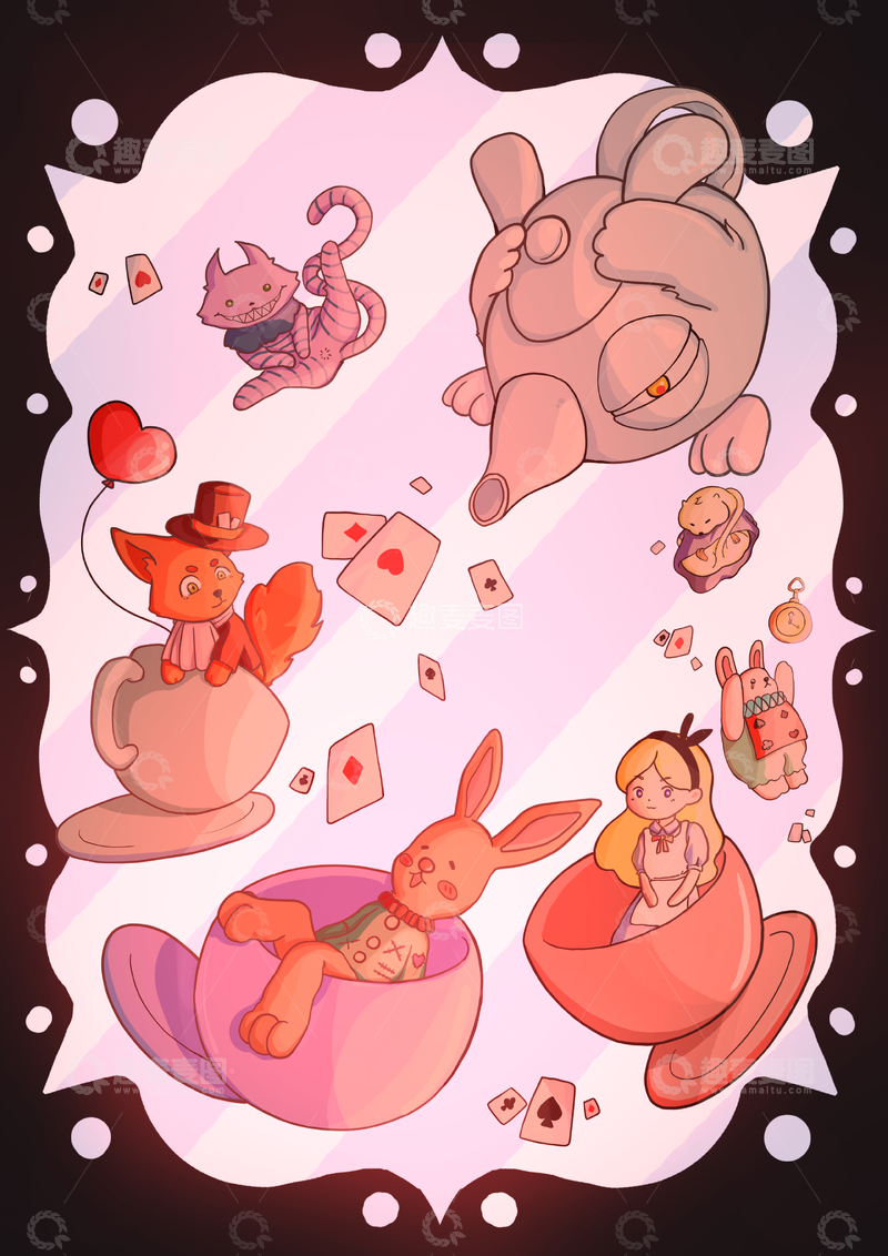 源文件下载【趣麦麦图】爱丽丝茶话会卡通插画