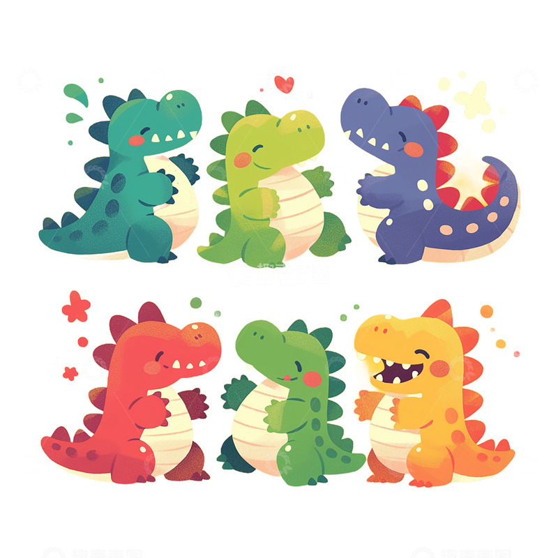 高清大图下载【趣麦麦图】一组卡通手绘可爱的小恐龙插画1