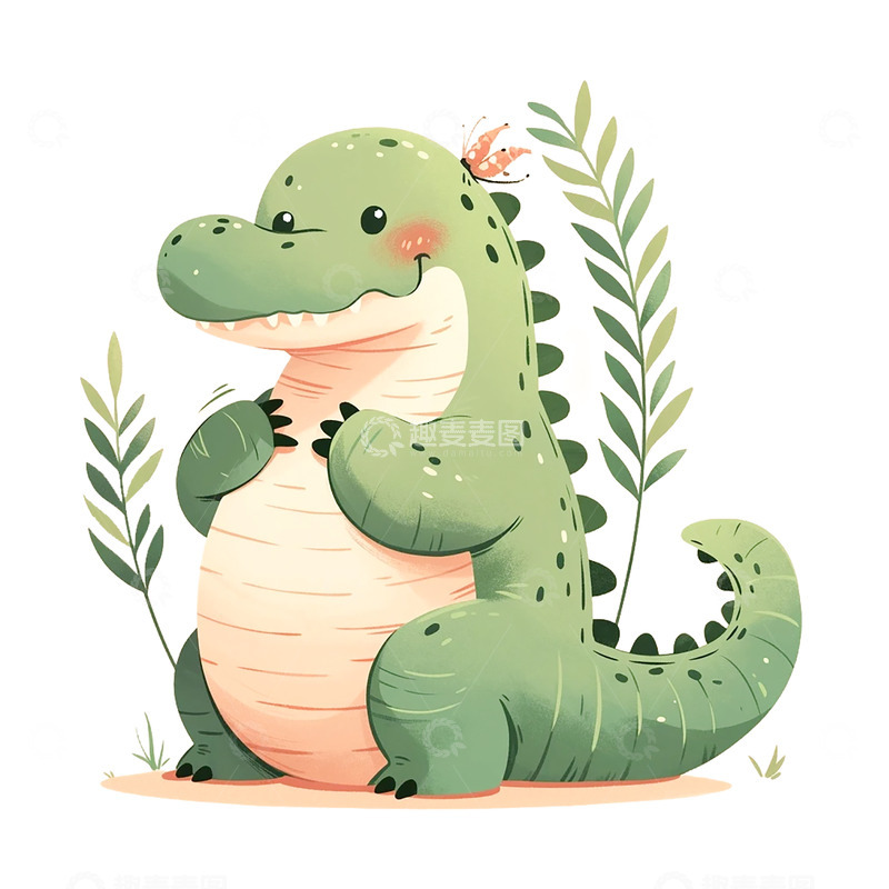 高清大图下载【趣麦麦图】卡通手绘可爱的小恐龙插画