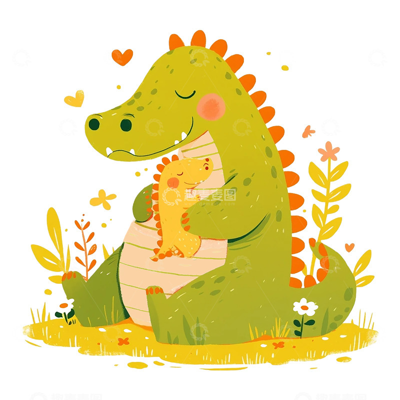 高清大图下载【趣麦麦图】卡通手绘可爱的小恐龙插画14