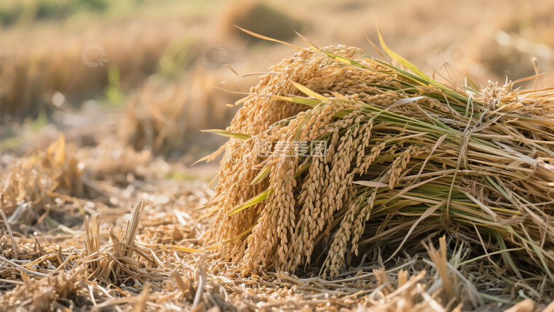 高清大图下载【趣麦麦图】田边收割稻谷摄影