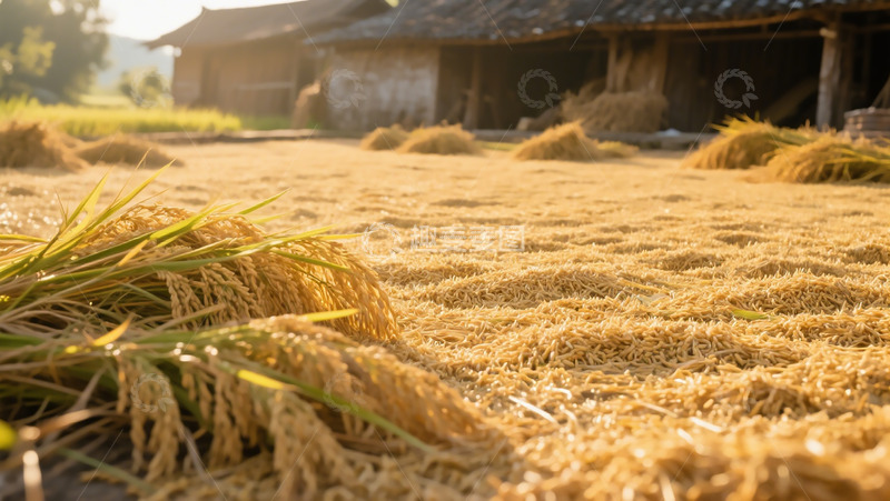 高清大图下载【趣麦麦图】农场晾晒稻谷
