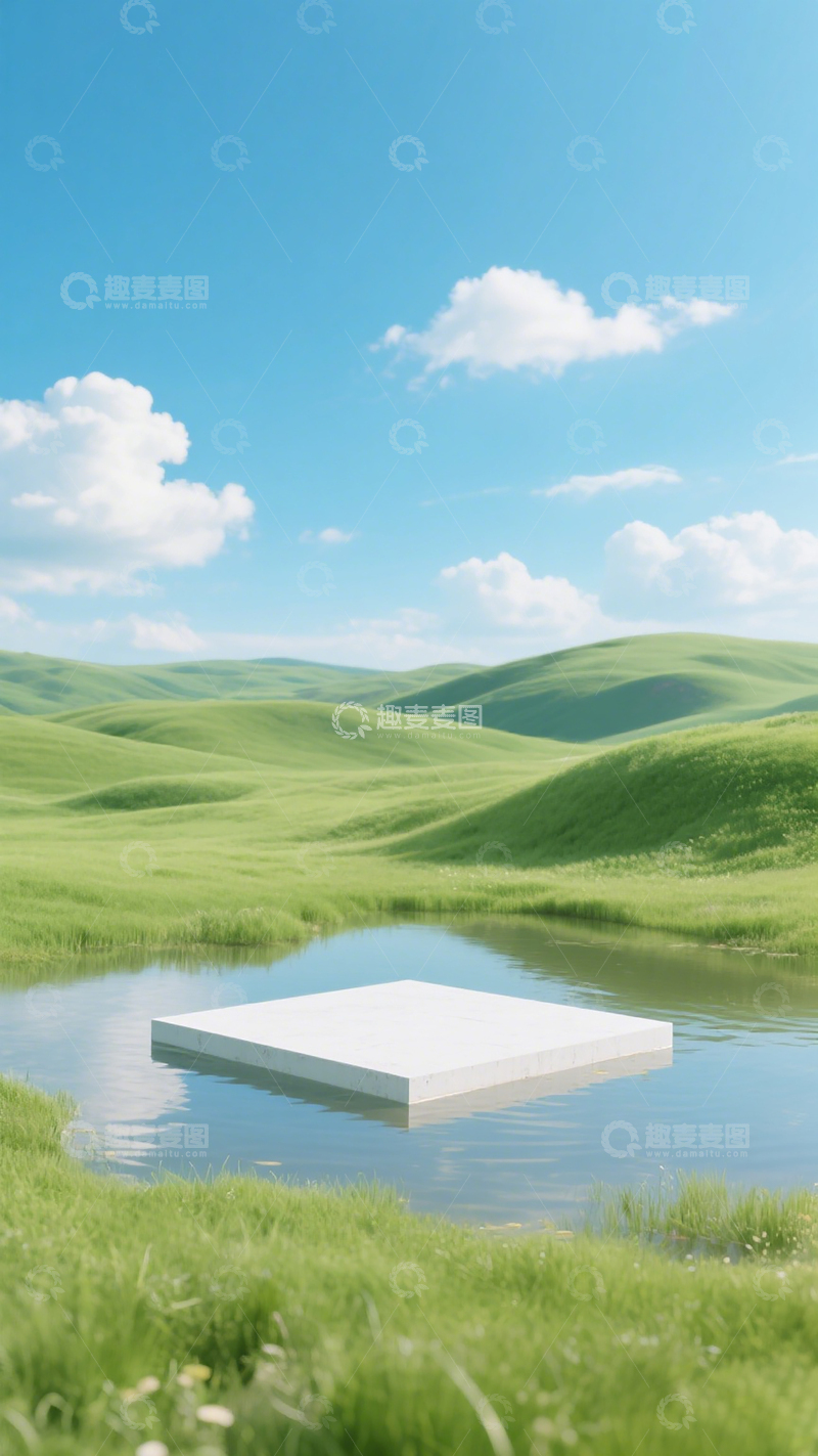 高清大图下载【趣麦麦图】草原方台电商海报产品背景展台模板