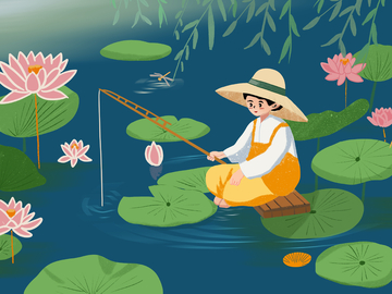 夏日钓鱼插画