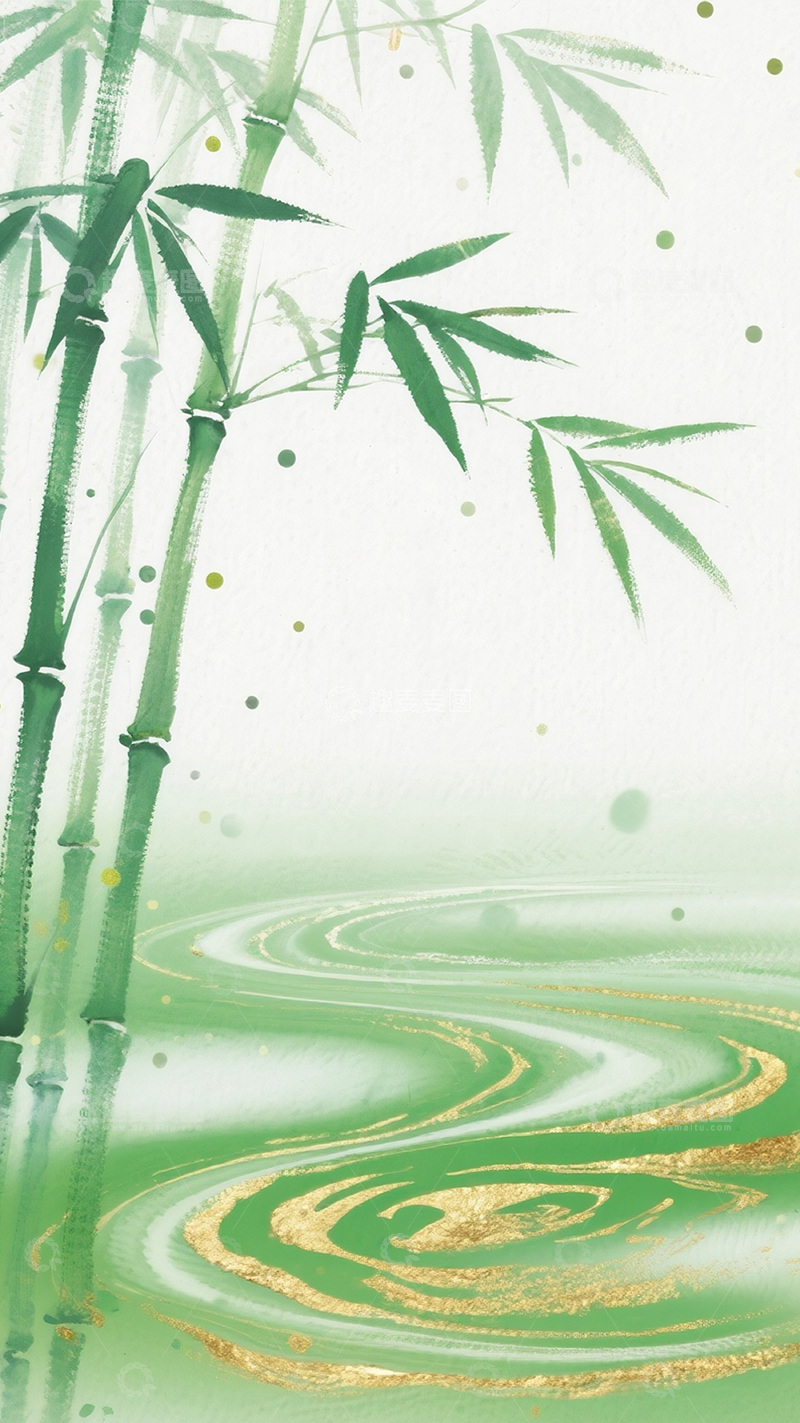 高清大图下载【趣麦麦图】竹林山水图素材绿色