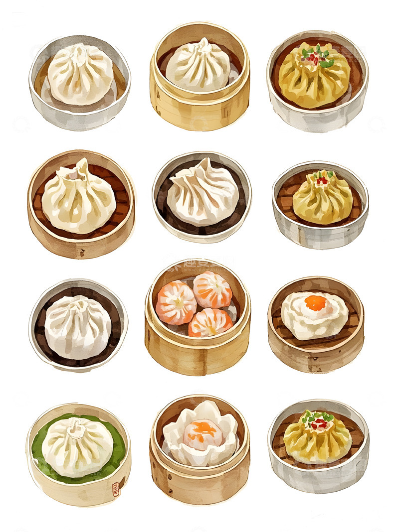 高清大图下载【趣麦麦图】中式面点插画免抠素材