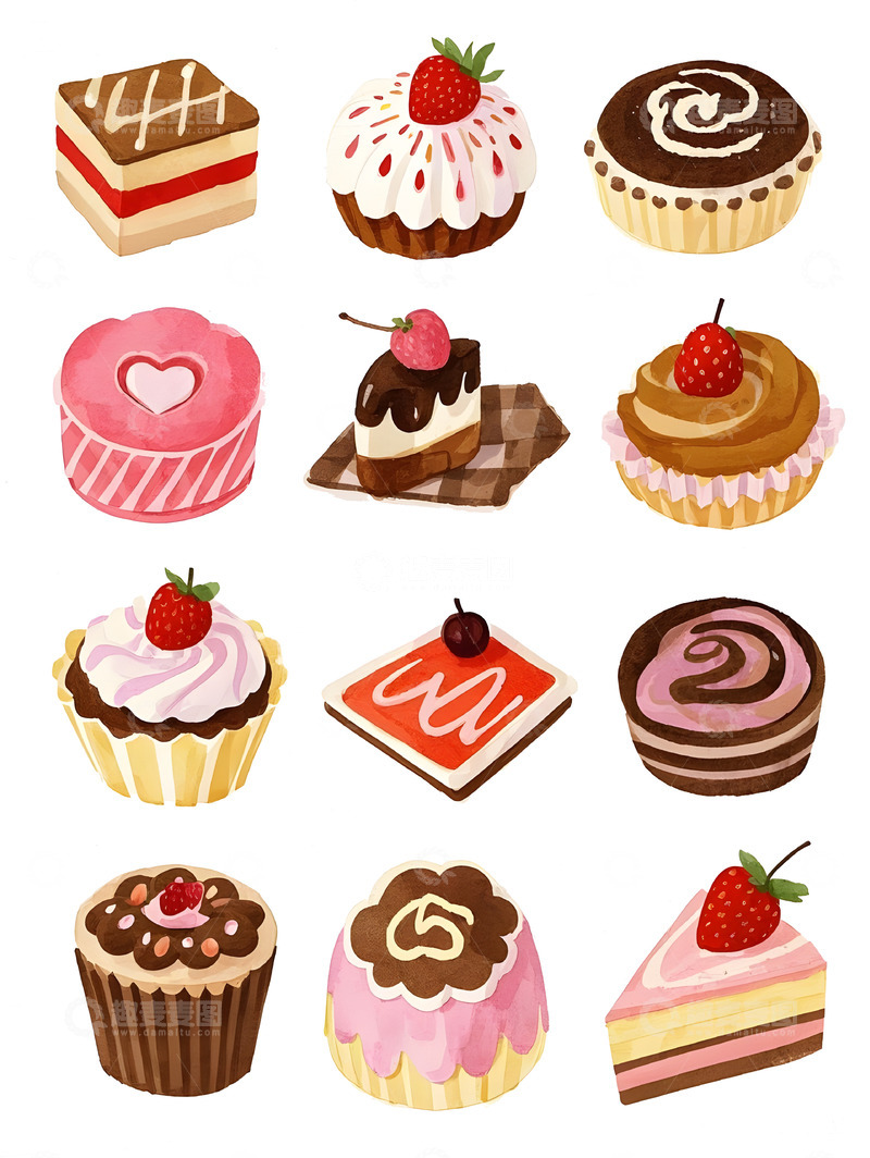 高清大图下载【趣麦麦图】-蛋糕甜品食物卡通插画
