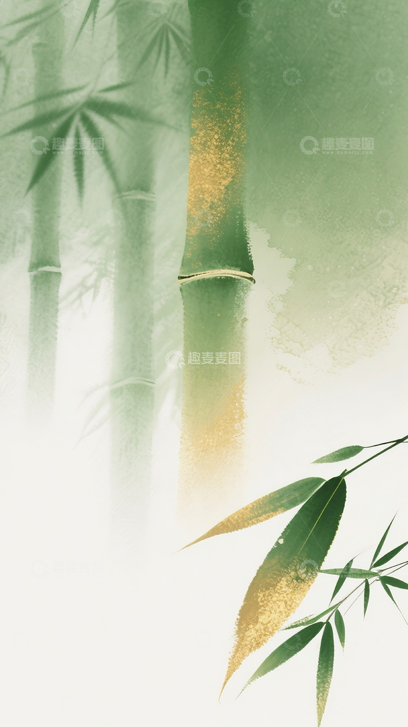 高清大图下载【趣麦麦图】绿色的竹子金色点缀