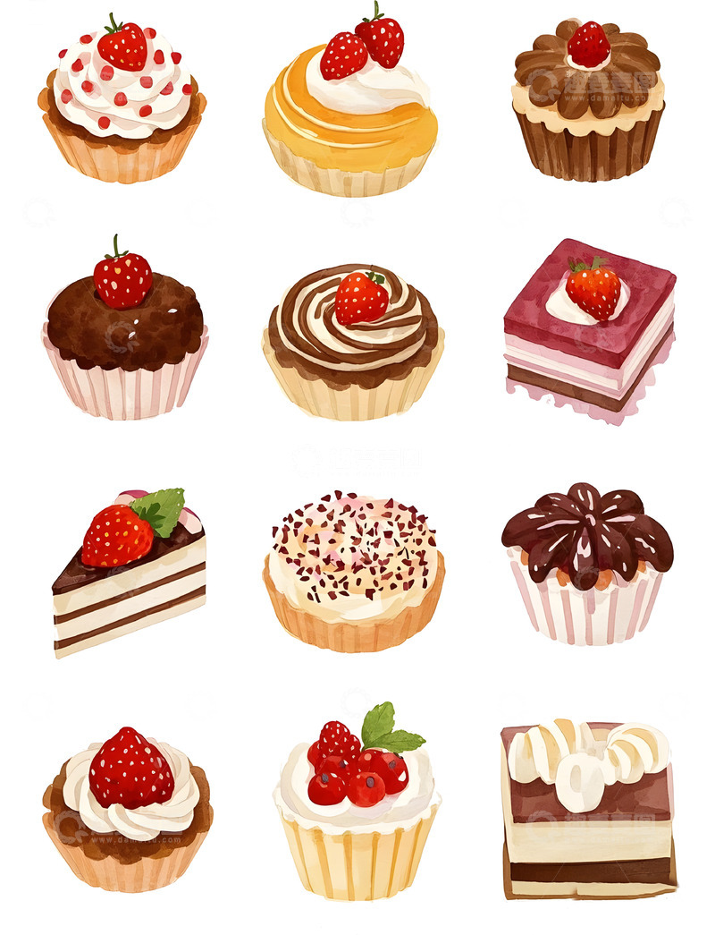 高清大图下载【趣麦麦图】蛋糕甜点卡通插画