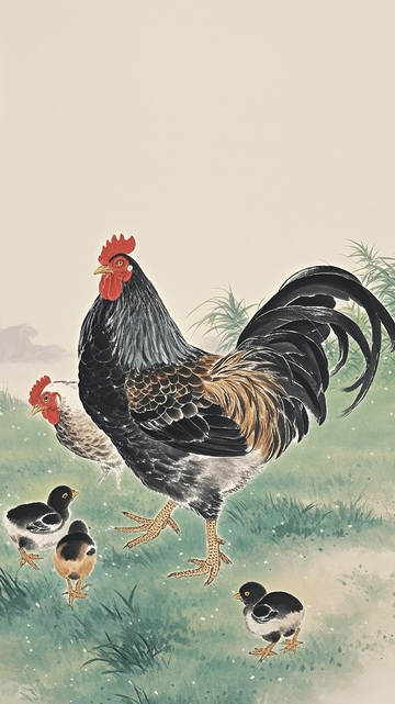 田园彩绘鸡小鸡图