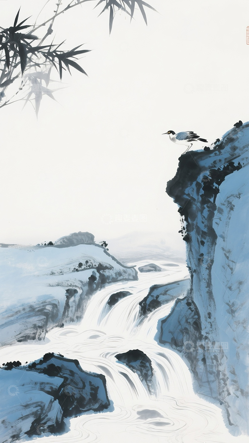 高清大图下载【趣麦麦图】竹林山水背景图素材