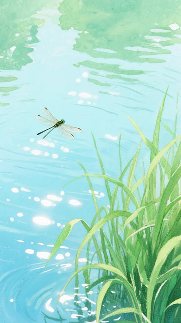 水边绿草蜻蜓