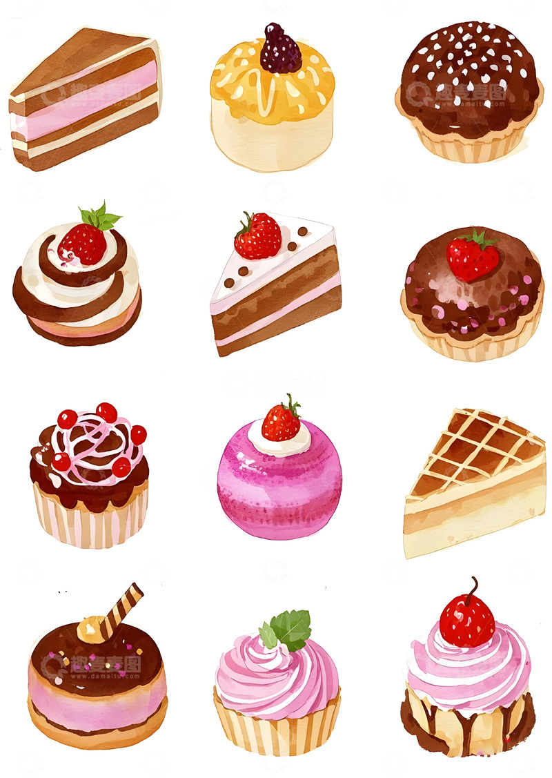 高清大图下载【趣麦麦图】蛋糕甜品卡通插画