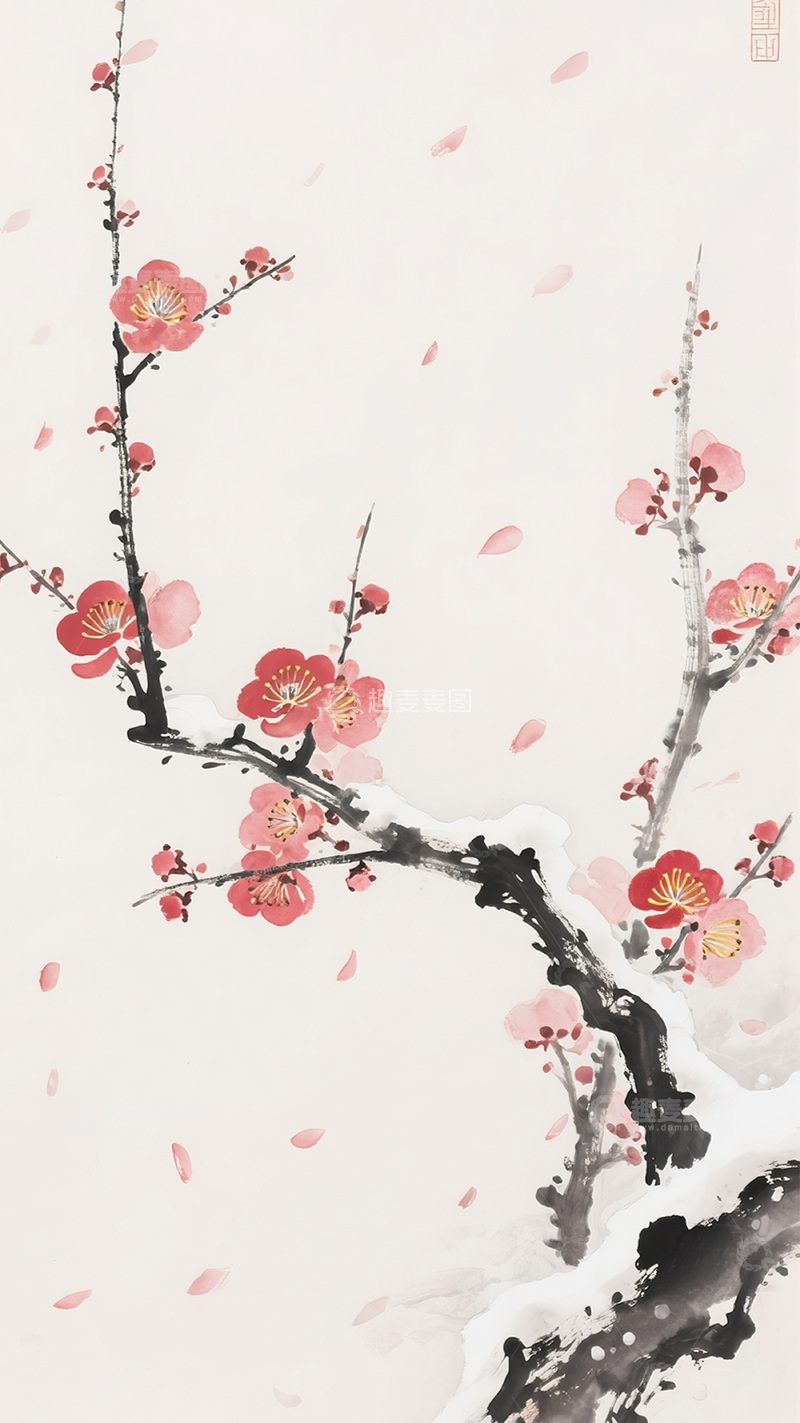 高清大图下载【趣麦麦图】盛开的红色梅花