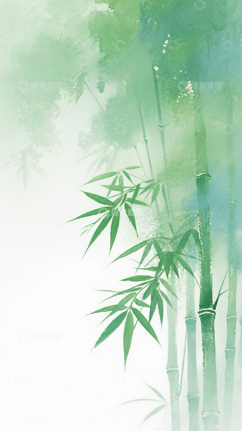 高清大图下载【趣麦麦图】竹林山水背景图绿色