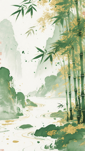 竹林山水背景图素材绿色