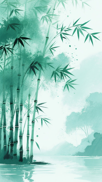 竹林山水背景图素材蓝绿色
