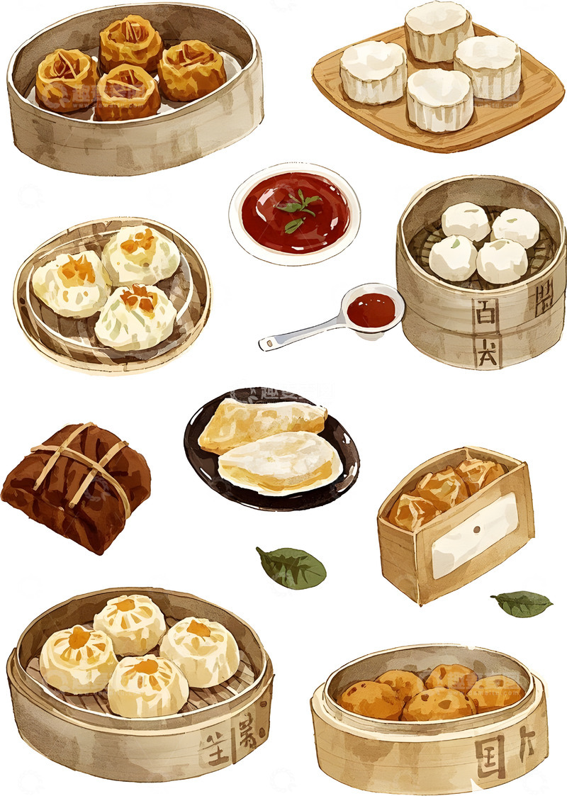 高清大图下载【趣麦麦图】中式糕点插画