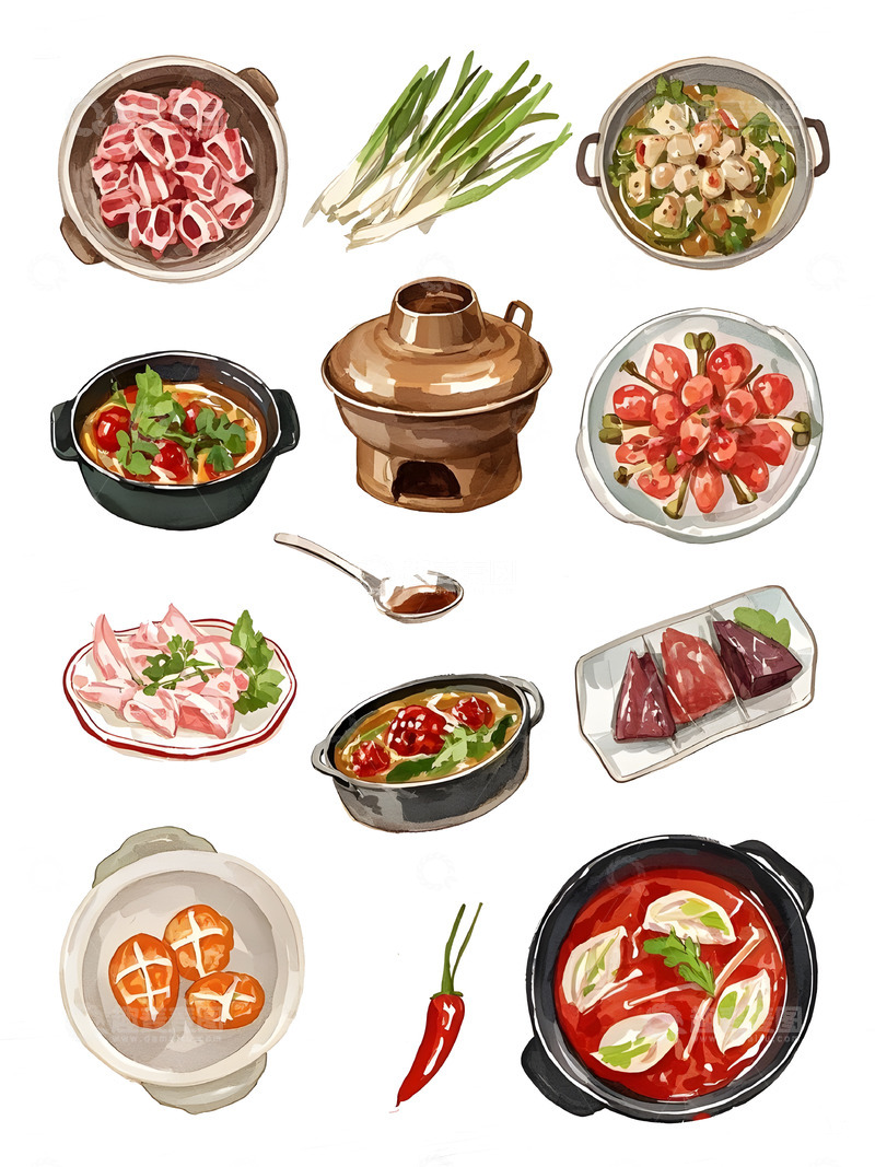 高清大图下载【趣麦麦图】火锅食材卡通插画