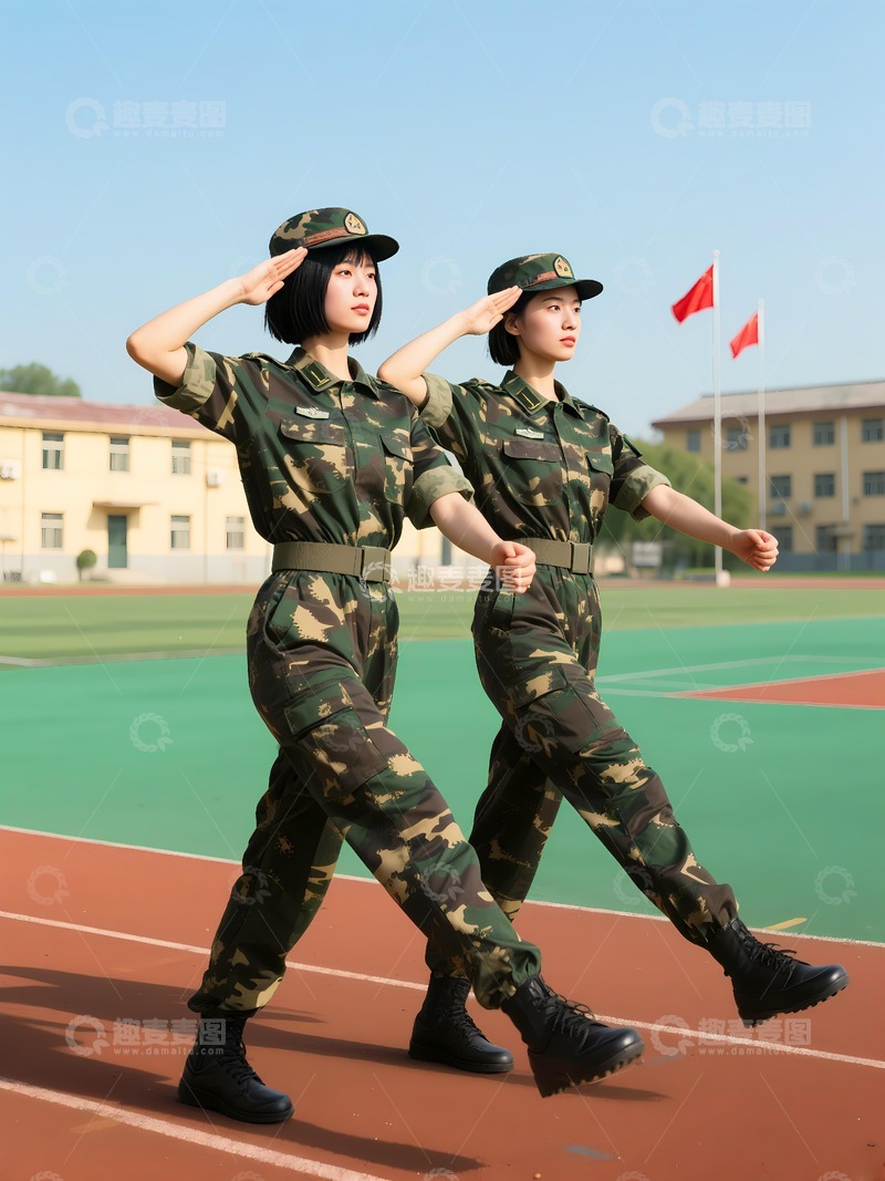高清大图下载【趣麦麦图】开学新生军训