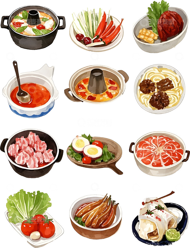 高清大图下载【趣麦麦图】火锅食材卡通插画2