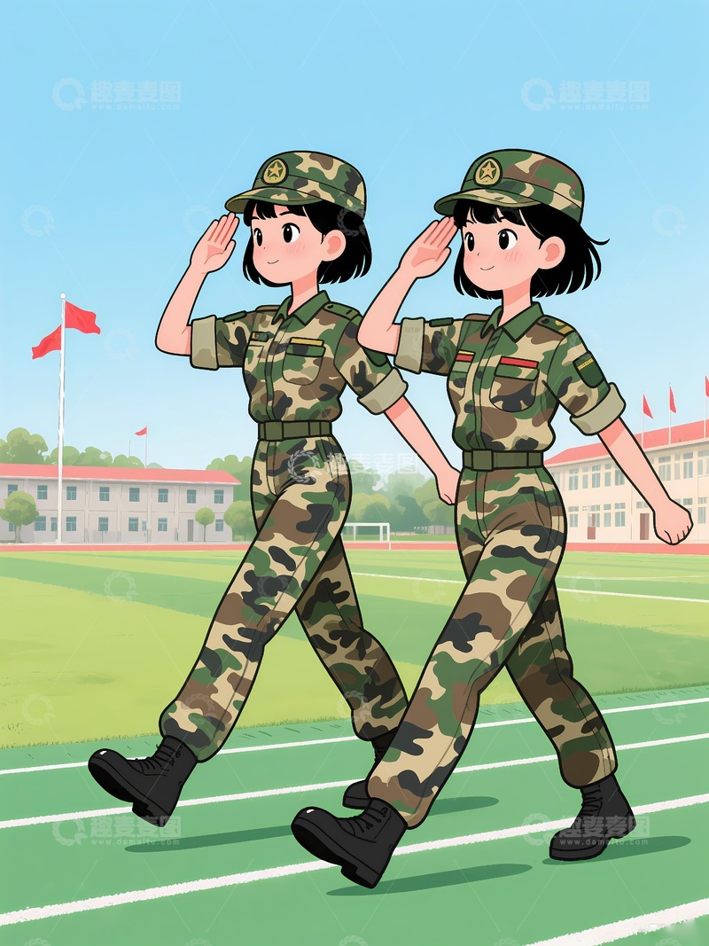 高清大图下载【趣麦麦图】英姿飒爽的学生军训