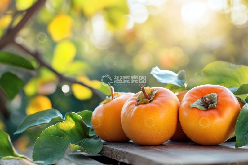高清大图下载【趣麦麦图】放在桌子上的新鲜柿子