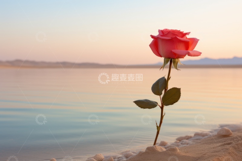 高清大图下载【趣麦麦图】插在沙滩上的一枝玫瑰花