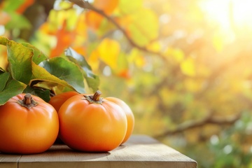 放在桌子上的柿子