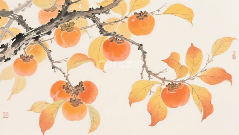 高清大图下载【趣麦麦图】柿子手绘背景素材