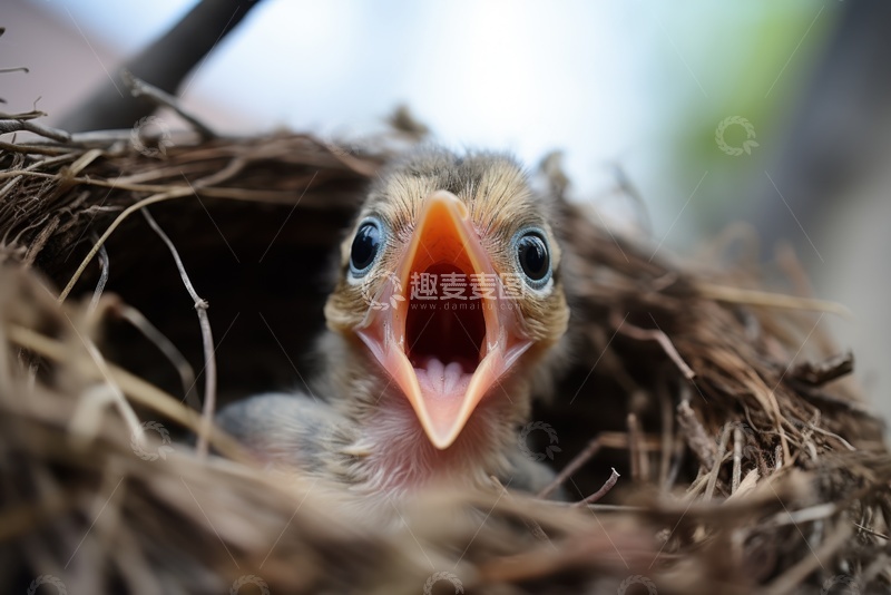 高清大图下载【趣麦麦图】鸟巢里张嘴的雏鸟