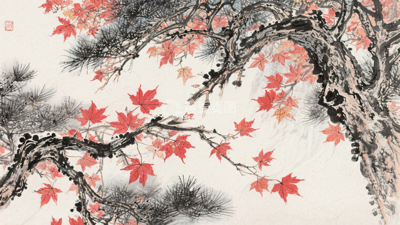 高清大图下载【趣麦麦图】手绘枫叶背景海报