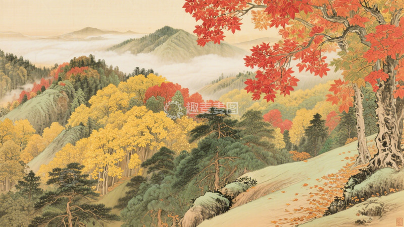 高清大图下载【趣麦麦图】山谷手绘秋季背景