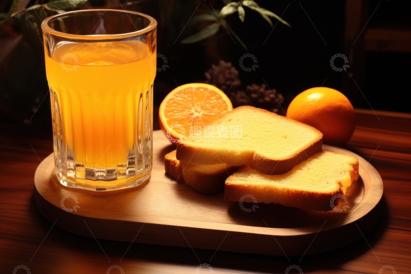 高清大图下载【趣麦麦图】一杯橙汁面包片美食摄影