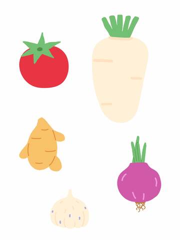 卡通蔬菜西红柿白萝卜生姜洋葱蒜免扣元素