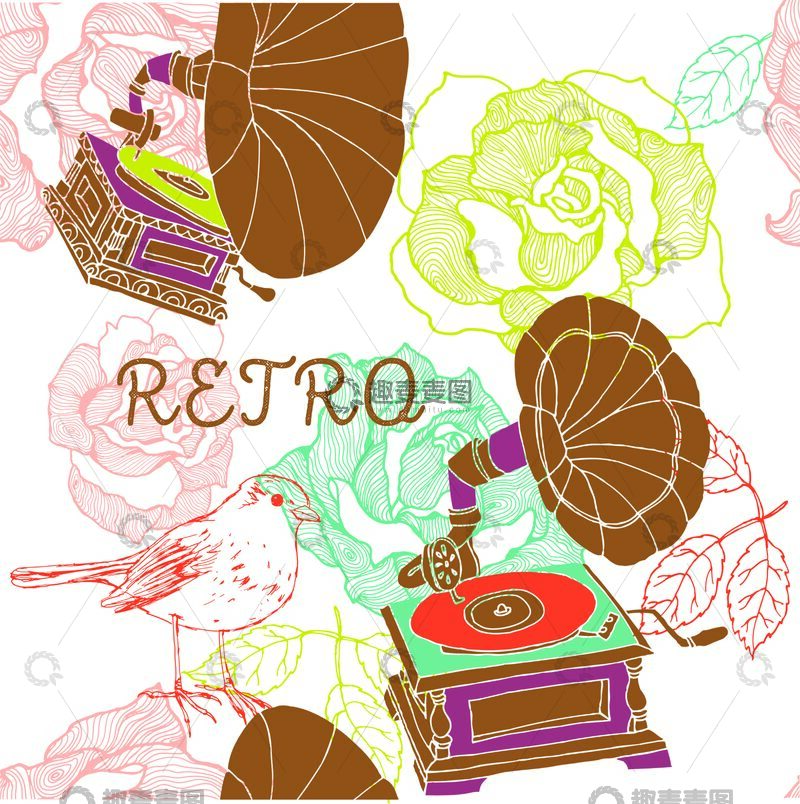 欧式复古装饰花鸟素材