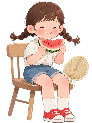 夏天西瓜女孩插画