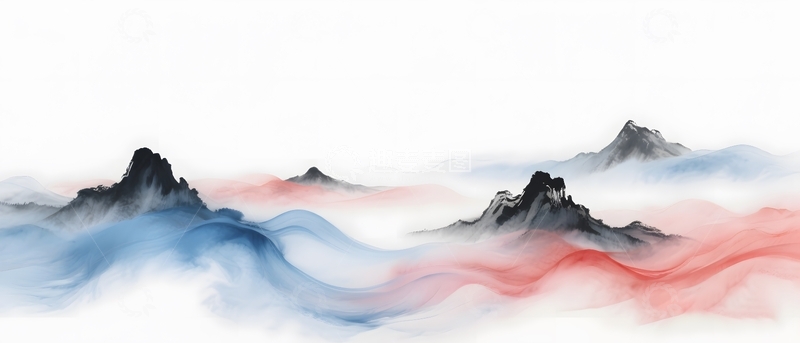 高清大图下载【趣麦麦图】红蓝新中式山水背景