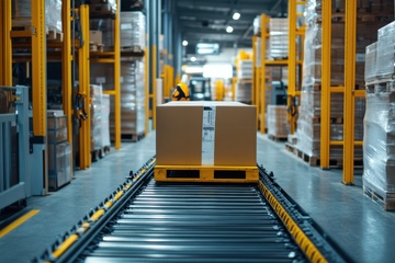 工厂里传送带上运输的箱子